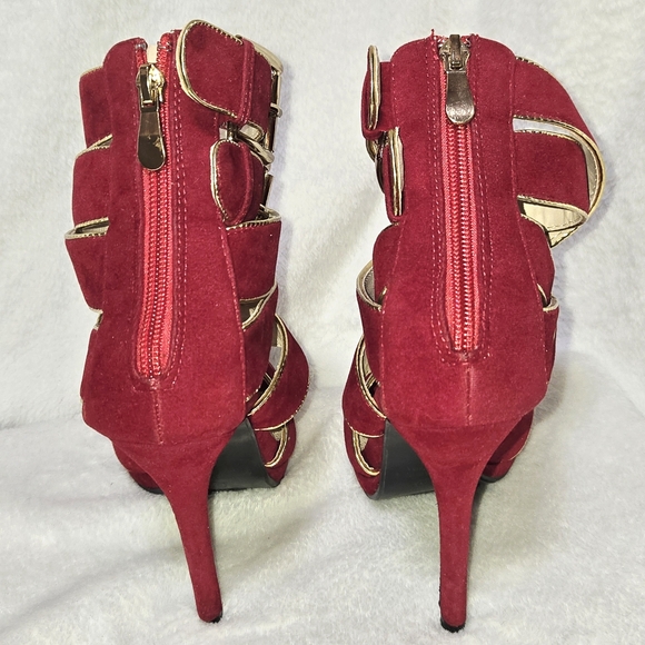 Liliana Red/Gold 4" Stiletto Heel W/ Crisscross Straps Buckles CLUB HOLIDAY BOLD - Picture 5 of 15